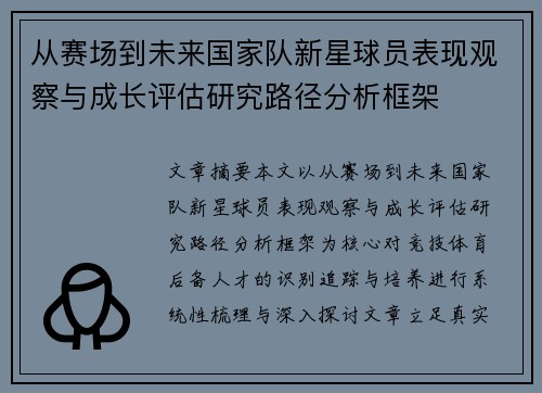 从赛场到未来国家队新星球员表现观察与成长评估研究路径分析框架 从赛场到未来国家队新星球员表现观察与成长评估研究路径分析框架